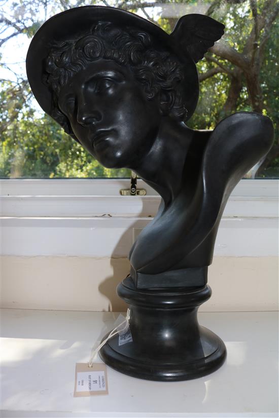 A Wedgwood black basalt bust of Mercury, 19th century H.17in.